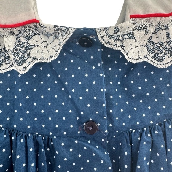 Vintage Hugs & Kisses Navy Blue Polka Dot Lace Rose Flowy Girls Formal Dress 3T - Picture 5 of 12